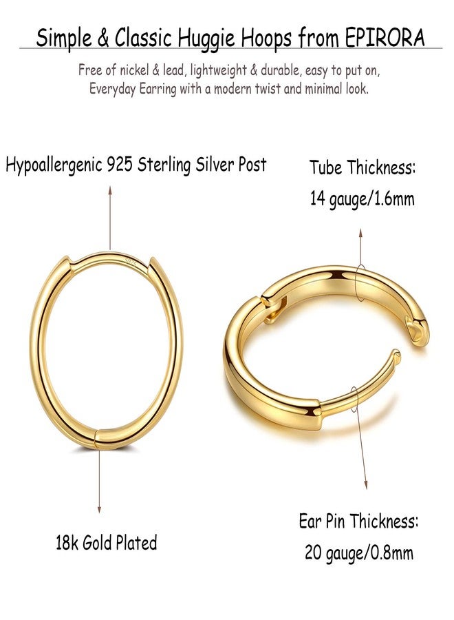 EPIRORA 3 Pairs Small Cartilage Hoop Earrings for Women Men, Hypoallergenic Sterling Silver Post Huggie Earrings, 8/10/12mm, Gold - Image 2